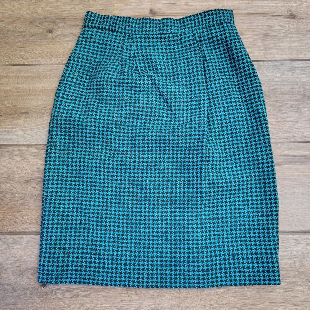 Carlisle Luxury 100% Silk Houndstooth 23" Pencil Skirt Women's Size 6 Vintage